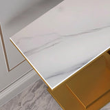 Modern Minimalist Rectangular Console Table in Sintered Stone with Stainless Steel Frame — 1-Tier for Entryway