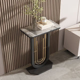 Sleek Modern Minimalist Rectangular Console Table with Sintered Stone Top and Carbon Steel Frame - 1-Tier Entryway Table