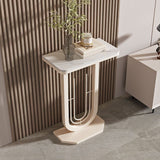 Sleek Modern Minimalist Rectangular Console Table with Sintered Stone Top and Carbon Steel Frame - 1-Tier Entryway Table