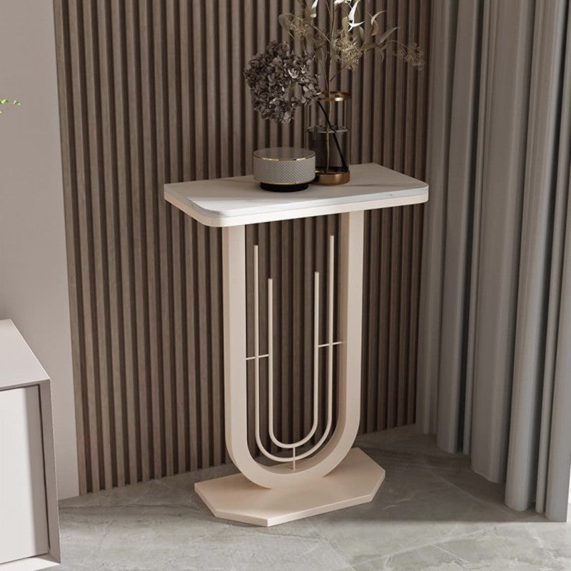 Sleek Modern Minimalist Rectangular Console Table with Sintered Stone Top and Carbon Steel Frame - 1-Tier Entryway Table