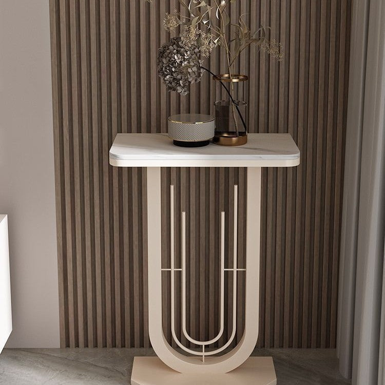 Sleek Modern Minimalist Rectangular Console Table with Sintered Stone Top and Carbon Steel Frame - 1-Tier Entryway Table