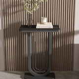 Sleek Modern Minimalist Rectangular Console Table with Sintered Stone Top and Carbon Steel Frame - 1-Tier Entryway Table