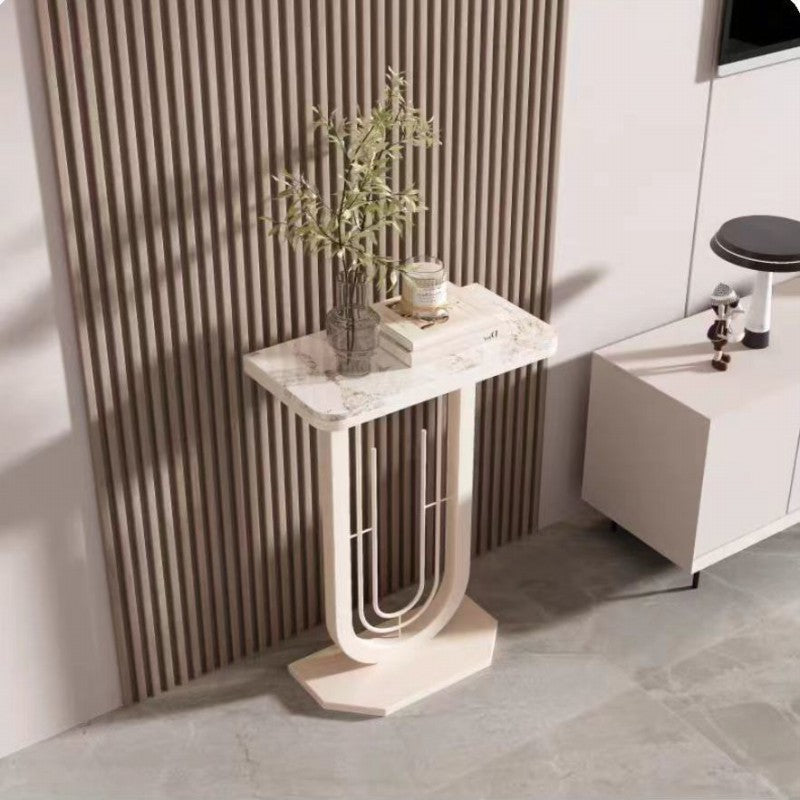 Sleek Modern Minimalist Rectangular Console Table with Sintered Stone Top and Carbon Steel Frame - 1-Tier Entryway Table
