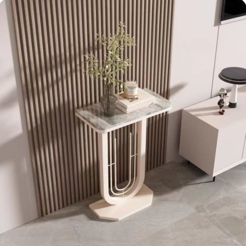 Sleek Modern Minimalist Rectangular Console Table with Sintered Stone Top and Carbon Steel Frame - 1-Tier Entryway Table