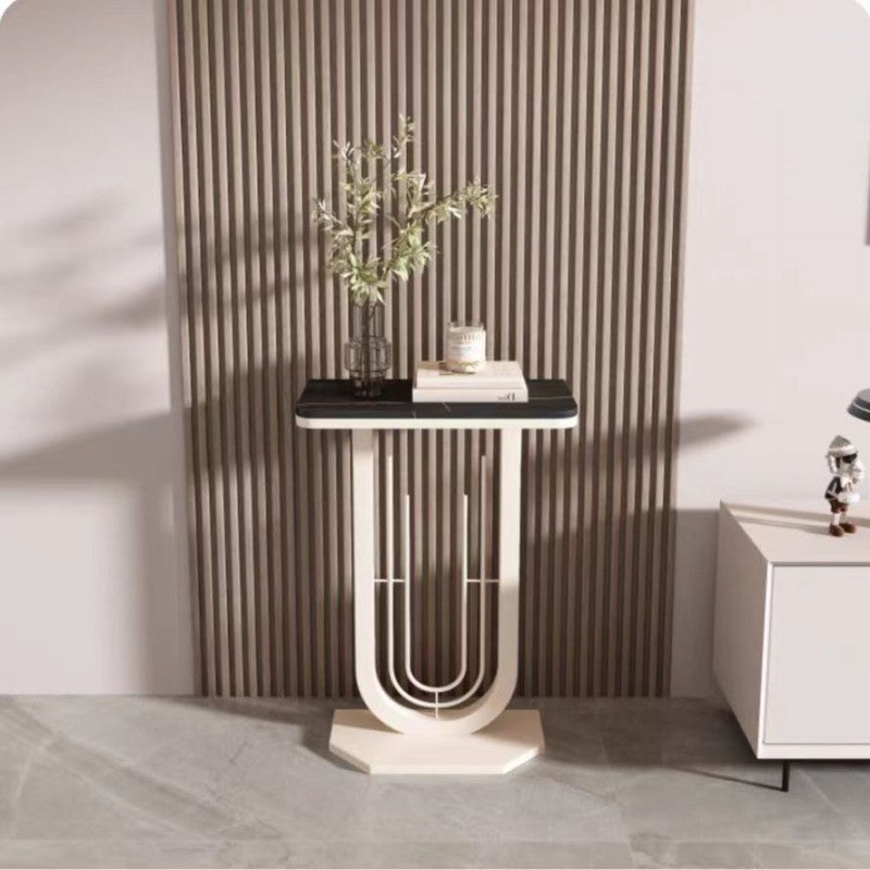 Sleek Modern Minimalist Rectangular Console Table with Sintered Stone Top and Carbon Steel Frame - 1-Tier Entryway Table