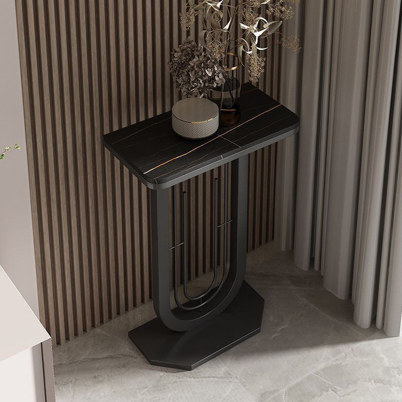 Sleek Modern Minimalist Rectangular Console Table with Sintered Stone Top and Carbon Steel Frame - 1-Tier Entryway Table