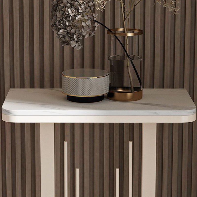 Sleek Modern Minimalist Rectangular Console Table with Sintered Stone Top and Carbon Steel Frame - 1-Tier Entryway Table