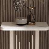 Sleek Modern Minimalist Rectangular Console Table with Sintered Stone Top and Carbon Steel Frame - 1-Tier Entryway Table