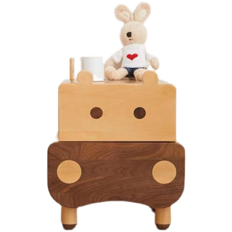 Contemporary Bear-Shaped Nightstand in Solid Walnut – 2-Drawer Kids Bedroom Furniture