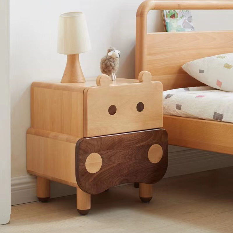 Contemporary Bear-Shaped Nightstand in Solid Walnut – 2-Drawer Kids Bedroom Furniture