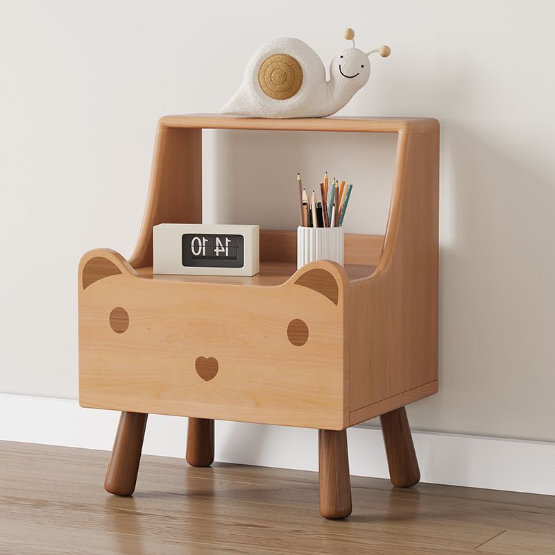 Bear-Shaped Oak Nightstand for Kids — Contemporary 1-Drawer Bedroom Table