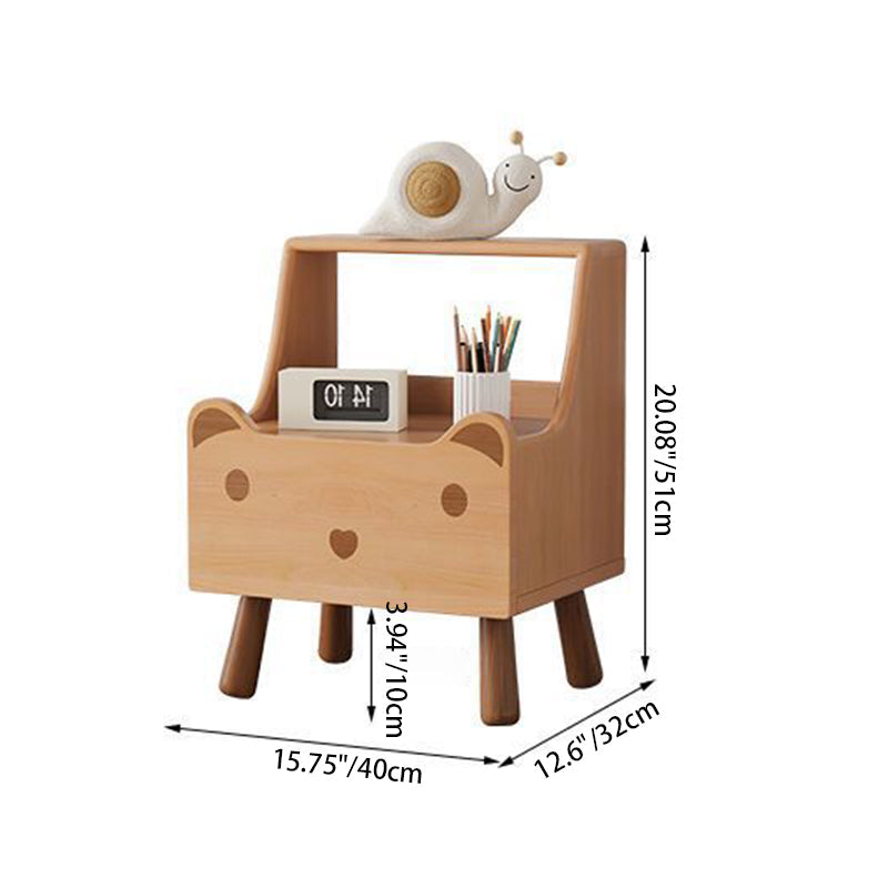 Bear-Shaped Oak Nightstand for Kids — Contemporary 1-Drawer Bedroom Table