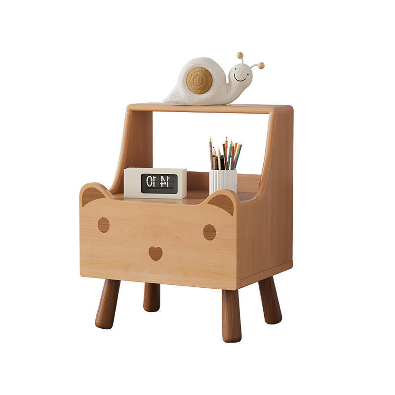 Bear-Shaped Oak Nightstand for Kids — Contemporary 1-Drawer Bedroom Table