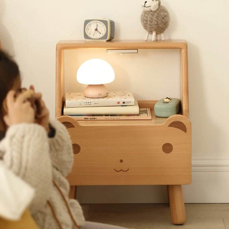 Bear-Shaped Oak Nightstand for Kids — Contemporary 1-Drawer Bedroom Table