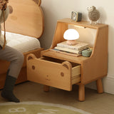 Bear-Shaped Oak Nightstand for Kids — Contemporary 1-Drawer Bedroom Table