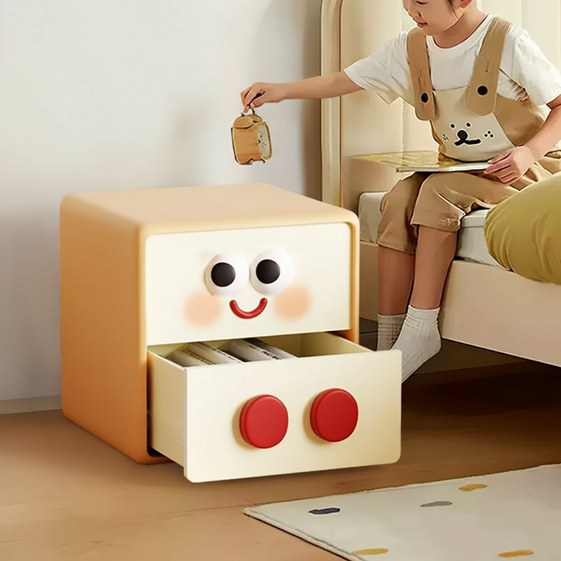 Contemporary Kids Nightstand – Toast-Shape Resin & MDF, 2-Drawer Bedroom Table