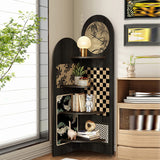 Traditional Chinese-Style Double-Arch MDF Corner Shelf Unit, 4-Tier for Living Room