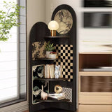 Traditional Chinese-Style Double-Arch MDF Corner Shelf Unit, 4-Tier for Living Room