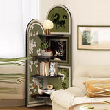 Traditional Chinese-Style Double-Arch MDF Corner Shelf Unit, 4-Tier for Living Room