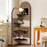 Traditional Chinese-Style Double-Arch MDF Corner Shelf Unit, 4-Tier for Living Room