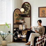 Traditional Chinese-Style Double-Arch MDF Corner Shelf Unit, 4-Tier for Living Room