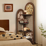 Traditional Chinese-Style Double-Arch MDF Corner Shelf Unit, 4-Tier for Living Room