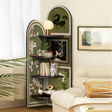 Traditional Chinese-Style Double-Arch MDF Corner Shelf Unit, 4-Tier for Living Room