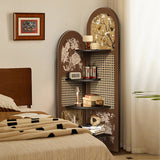 Traditional Chinese-Style Double-Arch MDF Corner Shelf Unit, 4-Tier for Living Room