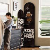 Traditional Chinese-Style Double-Arch MDF Corner Shelf Unit, 4-Tier for Living Room