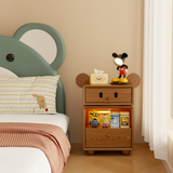 Kids Mouse-Shaped Nightstand - Contemporary Rubberwood & Pine Wood, Swivel Base, 2-Drawer Bedroom Nightstand