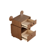 Kids Mouse-Shaped Nightstand - Contemporary Rubberwood & Pine Wood, Swivel Base, 2-Drawer Bedroom Nightstand