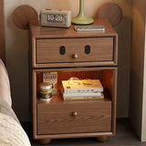 Kids Mouse-Shaped Nightstand - Contemporary Rubberwood & Pine Wood, Swivel Base, 2-Drawer Bedroom Nightstand