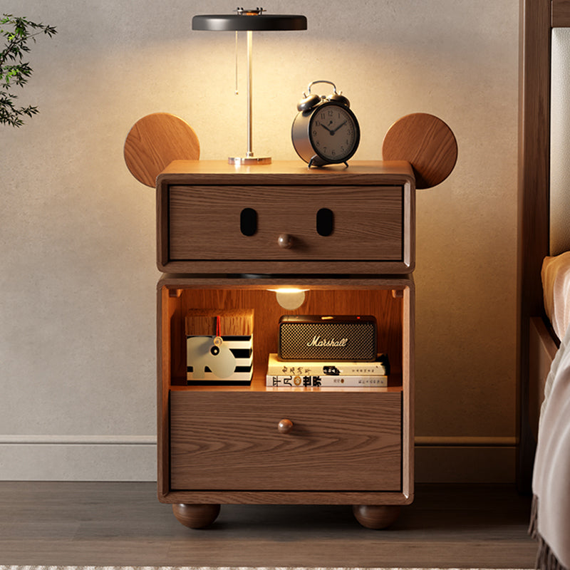 Kids Mouse-Shaped Nightstand - Contemporary Rubberwood & Pine Wood, Swivel Base, 2-Drawer Bedroom Nightstand