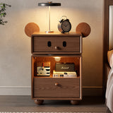Kids Mouse-Shaped Nightstand - Contemporary Rubberwood & Pine Wood, Swivel Base, 2-Drawer Bedroom Nightstand