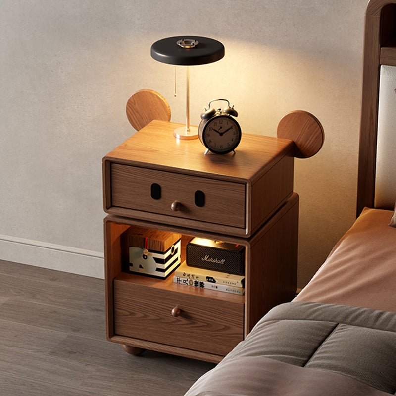 Kids Mouse-Shaped Nightstand - Contemporary Rubberwood & Pine Wood, Swivel Base, 2-Drawer Bedroom Nightstand