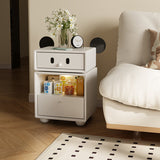 Kids Mouse-Shaped Nightstand - Contemporary Rubberwood & Pine Wood, Swivel Base, 2-Drawer Bedroom Nightstand