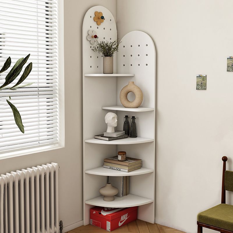 Modern Minimalist Solid Wood Corner Shelf Unit, 5-Tier, Eco-Friendly, Double-Arched Design for Living Room