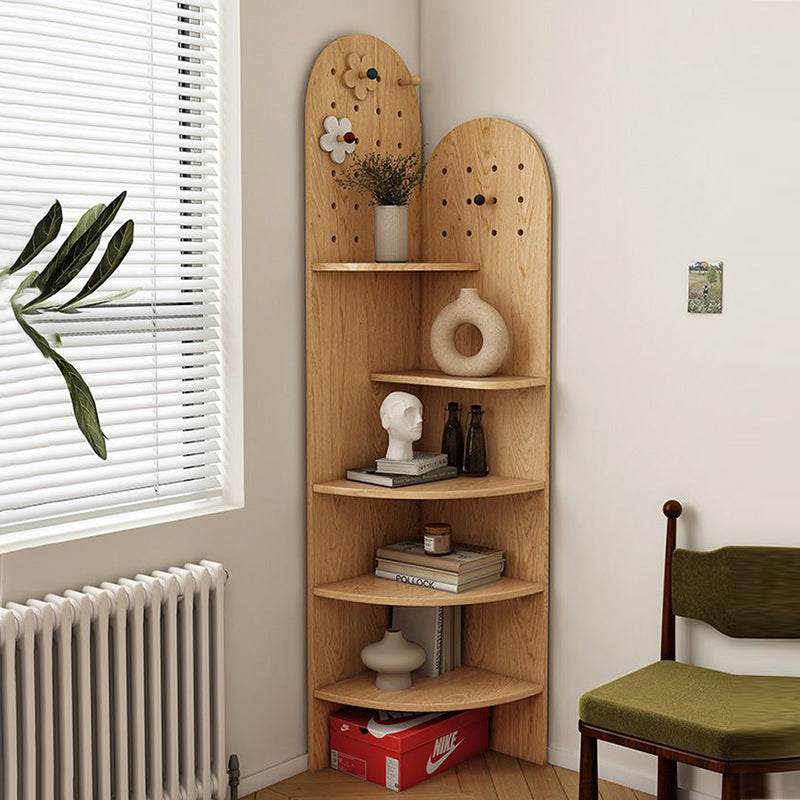 Modern Minimalist Solid Wood Corner Shelf Unit, 5-Tier, Eco-Friendly, Double-Arched Design for Living Room