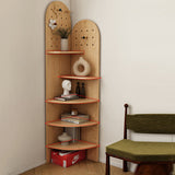 Modern Minimalist Solid Wood Corner Shelf Unit, 5-Tier, Eco-Friendly, Double-Arched Design for Living Room