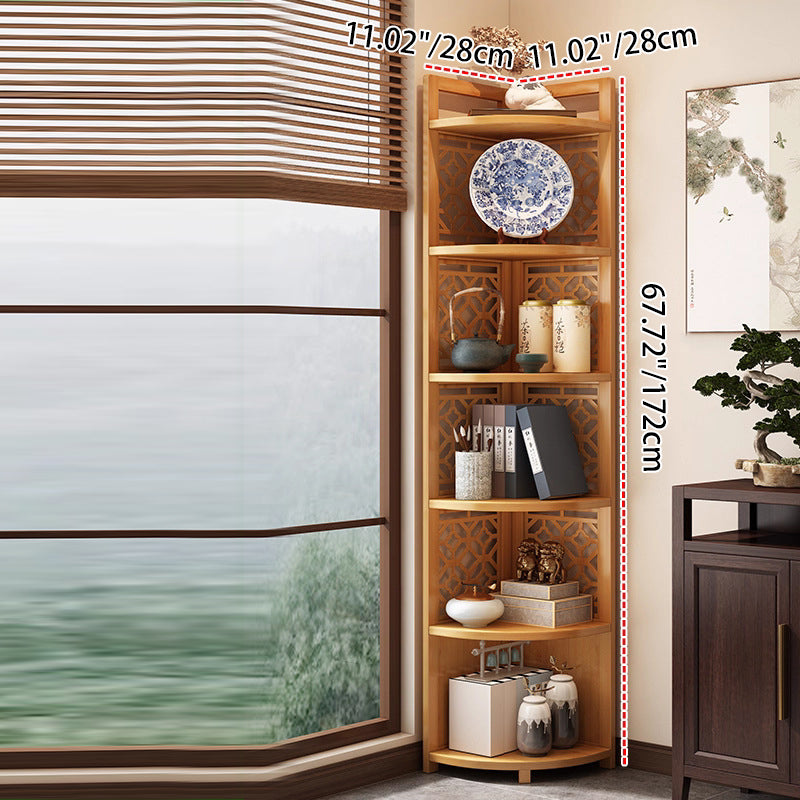 Traditional Chinese-Style Rectangular Bamboo Corner Shelf Unit - 5/6-Tier Storage for Living Room