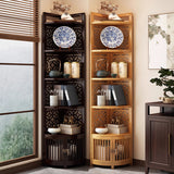 Traditional Chinese-Style Rectangular Bamboo Corner Shelf Unit - 5/6-Tier Storage for Living Room