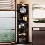 Traditional Chinese-Style Rectangular Bamboo Corner Shelf Unit - 5/6-Tier Storage for Living Room
