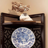 Traditional Chinese-Style Rectangular Bamboo Corner Shelf Unit - 5/6-Tier Storage for Living Room
