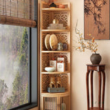 Traditional Chinese-Style Rectangular Bamboo Corner Shelf Unit - 5/6-Tier Storage for Living Room