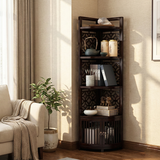 Traditional Chinese-Style Rectangular Bamboo Corner Shelf Unit - 5/6-Tier Storage for Living Room