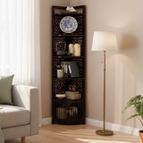 Traditional Chinese-Style Rectangular Bamboo Corner Shelf Unit - 5/6-Tier Storage for Living Room