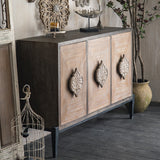 Elegant Traditional Vintage Iron & Pine Rectangular Console Table with Three Cabinet Storage for Entryways and Living Rooms