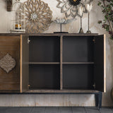 Elegant Traditional Vintage Iron & Pine Rectangular Console Table with Three Cabinet Storage for Entryways and Living Rooms