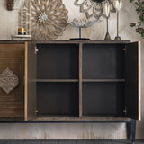 Elegant Traditional Vintage Iron & Pine Rectangular Console Table with Three Cabinet Storage for Entryways and Living Rooms