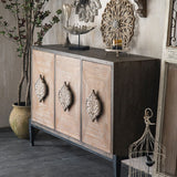 Elegant Traditional Vintage Iron & Pine Rectangular Console Table with Three Cabinet Storage for Entryways and Living Rooms